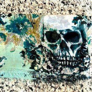 Skull and floral print scarf